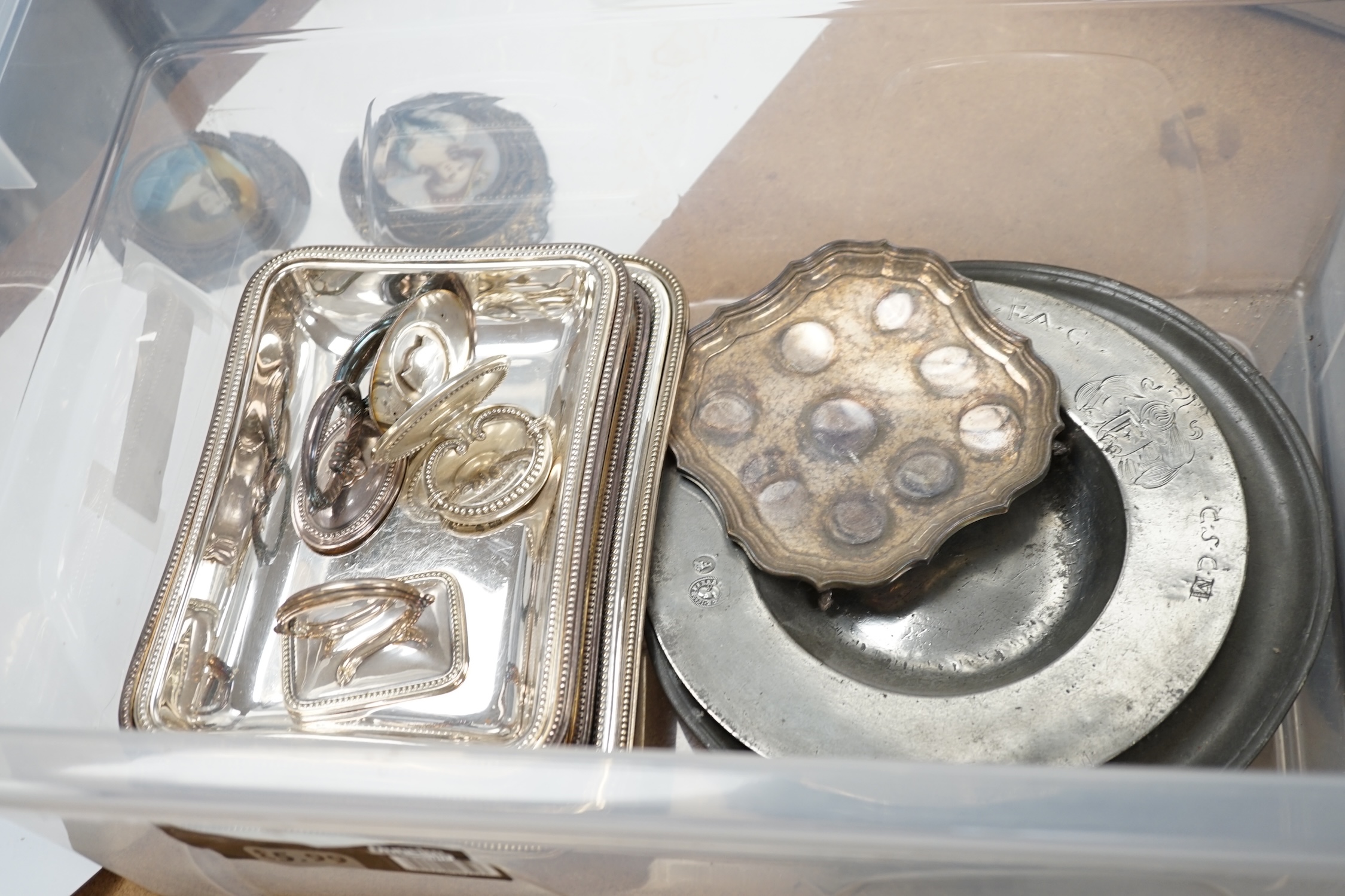 A group of assorted plated wares. Condition - fair